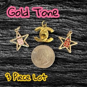 LAST ONE - 3 Piece Lot CC Gold Tone Zipper Pull Button Charms